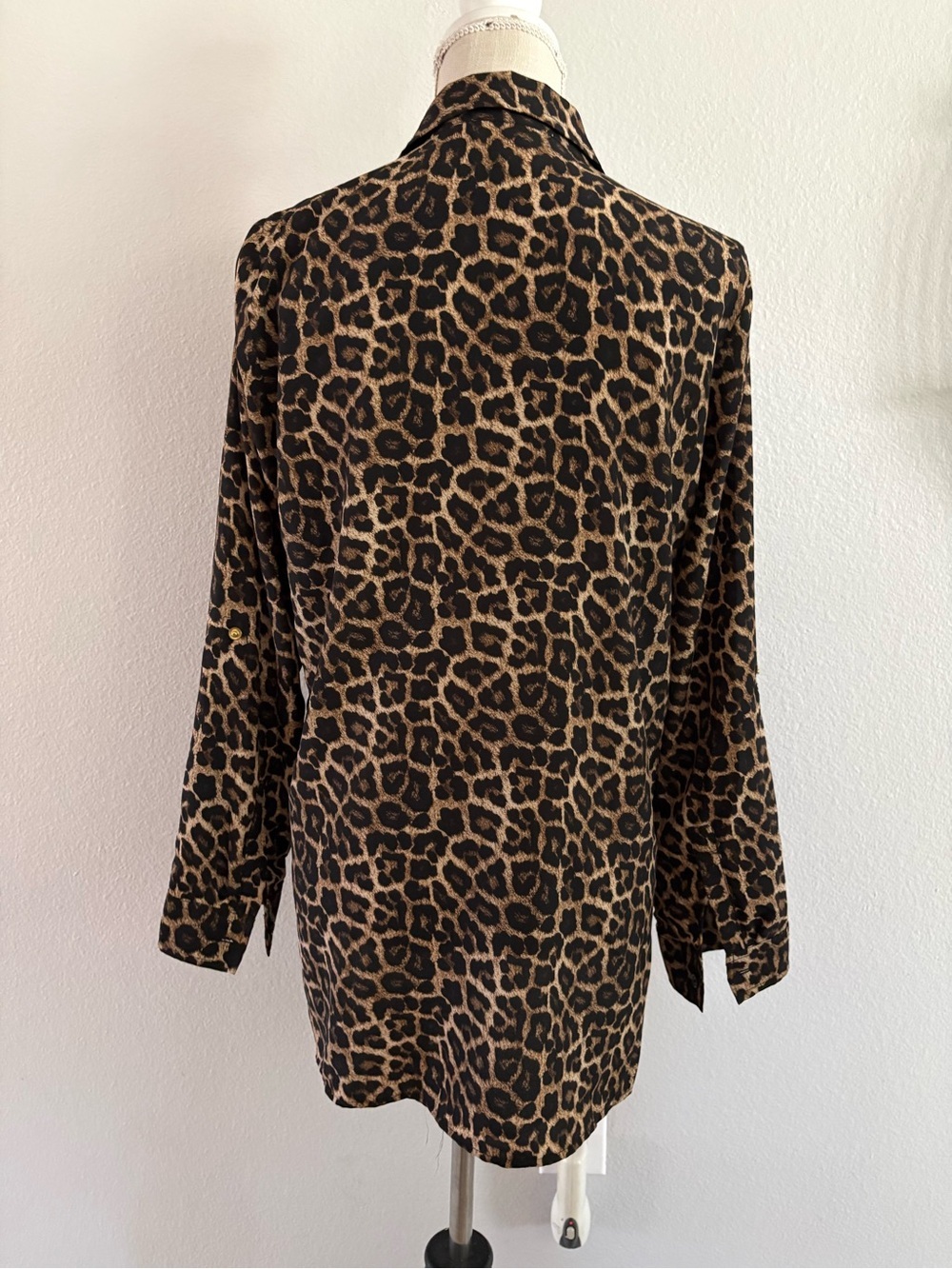 Michael Kors Leopard Print Button-Front Shirt Jacket - Black, Brown, Tan - Picture 2 of 5